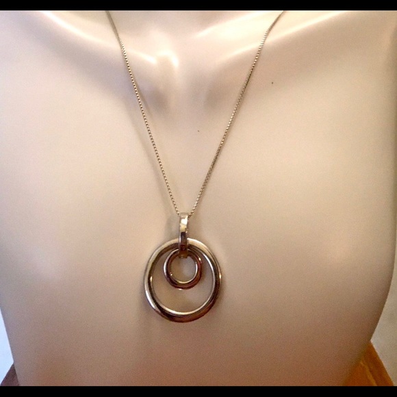 Vintage Double Hoop Sterling Silver Pendant Necklace - Picture 2 of 4